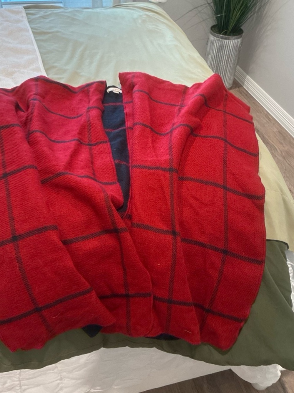 Red Windowpane women’s shawl wrap